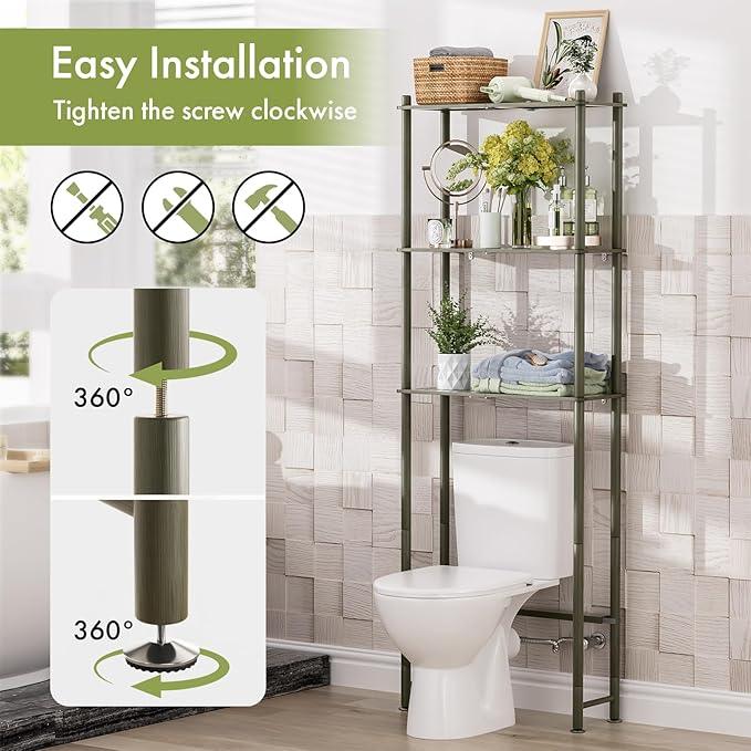 AmazerBath Bamboo Over The Toilet Storage Shelf, 3-Tier Over Toilet Bathroom Organizer Rack, Bathroom Shelves Over Toilet Space Saver, Forest Green - ModernBath