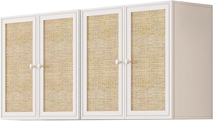 Kitchen Wall Cabinets,Rattan Wall Mounted Laundry Cabinets with Adjustable Shelf, Floating Hanging Storage Cabinet for Laundry Room, Bathroom, Kitchen - ModernBath