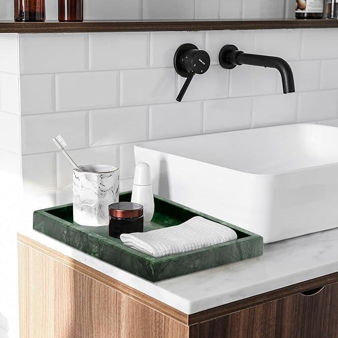MULWR Green Marble Tray,Pure Natural Vanity Tray,Marble Trays for Kitchen Counter Non-Ceramic/Non-Resin,Stone Tray 12 x 8 inch - ModernBath