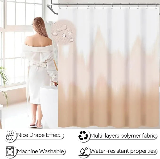 iMucci Bathroom Accessories Beige Bathroom Sets with Shower Curtain and Rug, Beige Ombre Waterproof Shower Curtain with Ultra Absorbent Rug Bathroom Accessories Set for Home Decor - ModernBath