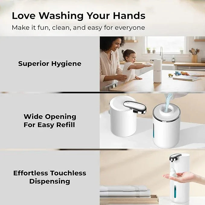 Heione Automatic Touchless Foam Soap Dispenser, White, 12.8 oz / 380 mL, USB C Rechargeable, Infrared Motion Sensor, Suitable for Bathrooms, Sinks, Kitchen, Wall Mount or Countertop (White (Foamy)) - ModernBath