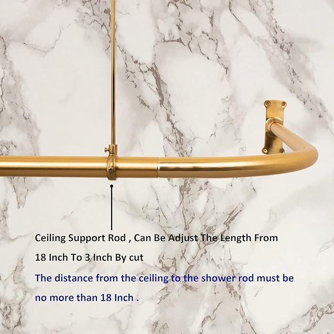 Artiwell L Shaped Shower Curtain Rod, Bathroom Bathtub Corner Shower Curtain Rod with Ceiling Support (SATIN GOLD/BRASS) - ModernBath