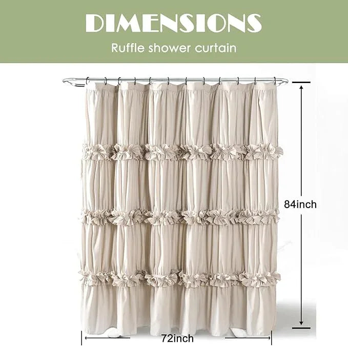 Homechoice Decor Camel Ruffle Shower Curtain, Vintage Handcrafted Bow Tie Bath Curtain for Master Bathroom, Ruched Microfiber Bathroom Curtain with 12 Buttonholes, 72" W x 84" H (LQ-10) - ModernBath