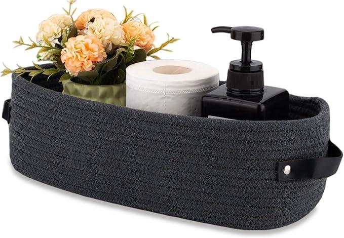 Bathroom Basket Organizer Cotton Rope Woven Toilet Paper Basket 13x6x4 inch Decorative Toilet Tank Tray for Bathroom C - ModernBath