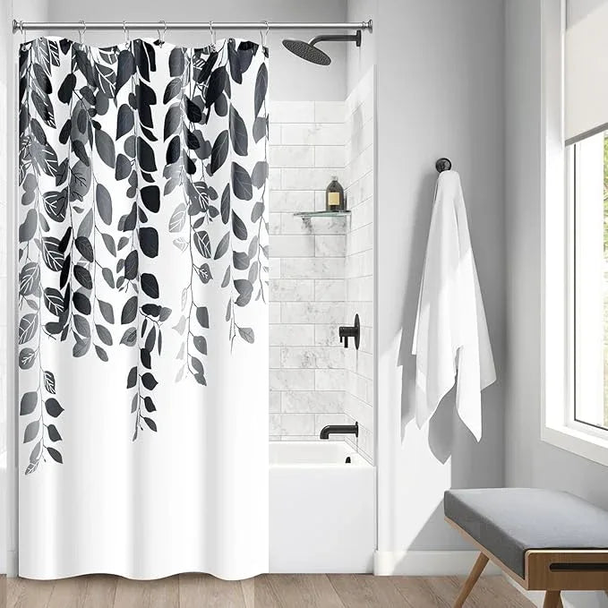 BOODII Black Stall Size Shower Curtains 36x72 inch Spring Eucalyptus Shower Stall Curtain for Bathroom Slub Texture Bath Curtain Floral Leaves Botanical Set Natural Bathroom Decor - ModernBath