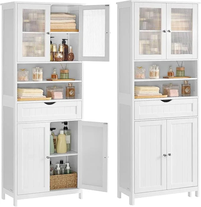 VASAGLE Storage Cabinet, Freestanding Storage Unit with Adjustable Shelves, Drawer, Open Compartments, for Bathroom, Living Room, Kitchen, Cloud White UBBC768WH01S - ModernBath