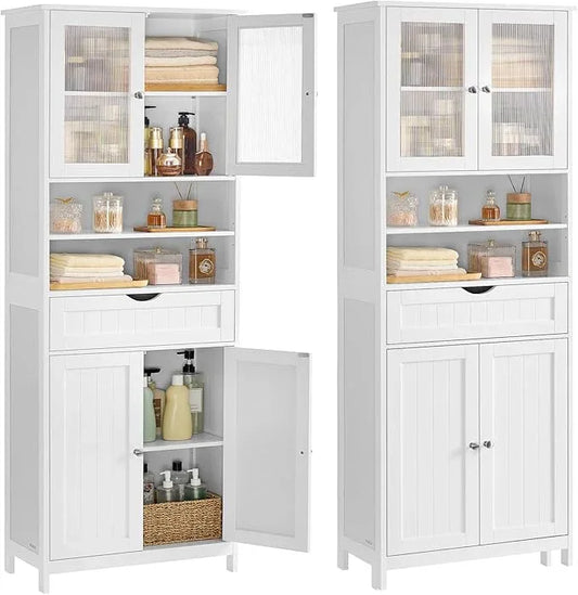 VASAGLE Storage Cabinet, Freestanding Storage Unit with Adjustable Shelves, Drawer, Open Compartments, for Bathroom, Living Room, Kitchen, Cloud White UBBC768WH01S - ModernBath