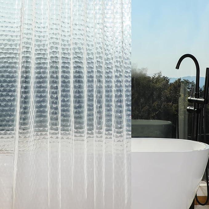 HOUSEWELL 3D Water Cube Shower Curtain 72x72 Clear, 8G Heavy-Duty Thick PEVA Waterproof Bathroom Shower Curtain Liner with 3 Bottom Magnets and 12 Hooks - ModernBath