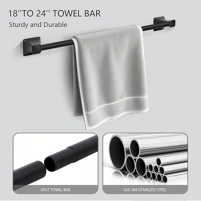 5 Piece Bathroom Hardware Accessories Set, SUS304 Stainless Steel Bath Towel Bar Set, 24 Inch Towel Racks for Bathroom Wall Mounted, Bath Towel Holder Set, Matte Black - ModernBath