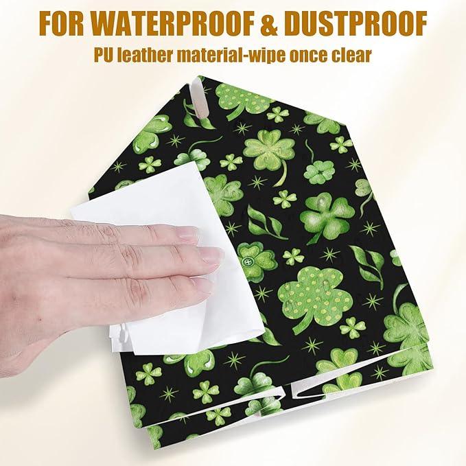 Green Clover Shamrock Tissue Box Cover 2PCS, St.Patrick's Leather Tissue Box Holder Square Facial Paper Case Tissue Box Cube Organizer for Bathroom Bedroom Desk Office - ModernBath