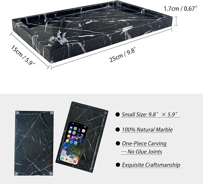 OAIQNUJ Natural Black Marble Vanity Tray, 9.8"x5.9" Genuine Marble Stone Tray for Bathroom/Kitchen/Dresser - ModernBath