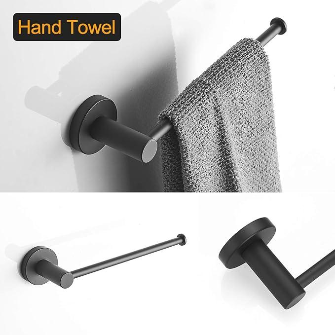 BESy 4 Piece Bathroom Accessories Set Hardware Set (Adjustable Double Towel Bar, Hand Towel Holder, Toilet Paper Holder, Towel Hook) Bath Fixtures Set Wall Mounted SUS304 Stainless Steel Matte Black - ModernBath