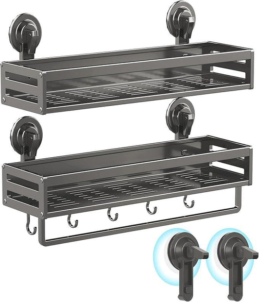 CIBOTIES Shower Caddy Suction Cup, 15.8 inch 2 Pack Suction Shower Shelf with Hooks NO-Drilling Bathroom Holder, Rustproof Bathroom Organizer, Includes 2 Extra Suction Cups, Dark Grey - ModernBath