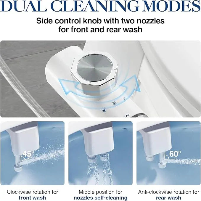 ANNWA Non-Electric Bidet Attachment for Toilet Seat, Daul Clean Nozzles 3 Modes Adjustable Water Pressure Ultra-Slim Bidet Toilet Seat Attachment with Pressure Controls Feminine/Posterior Wash(TT17N) - ModernBath
