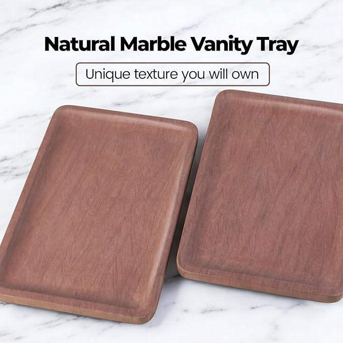 Karibiber Marble Vanity Tray, 11.8in Sandstone Bathroom Kitchen Tray for Countertop, Decorative Dresser Organizer, Perfume Storage, Jewelry Holder, Brown Stone Gift for Man - ModernBath
