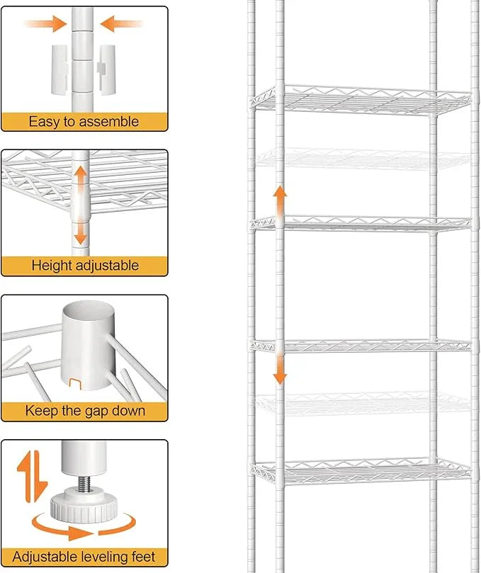 HOMEFORT 6-Shelving Unit, Adjustable Wire Shelving, Metal Wire Shelf Rack Organizer for Kitchen, Pantry, Closet, Bathroom, Laundry, White, 21" W x 11" D x 69" H - ModernBath