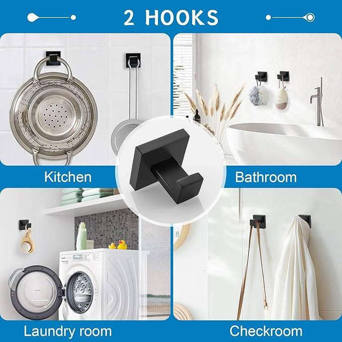 TNOMS Matte Black 10 Pieces Bathroom Hardware Accessories Set Towel Bar Set Towel Holder Racks Set for Bathroom,SUS304 Stainless Steel,Wall Mounted 16-Inch - ModernBath