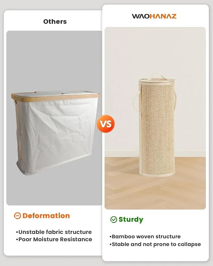 Bamboo Toilet Paper Storage Basket with Lid & Handle - 10L Handwoven Bathroom Organizer for 4 Rolls - Sturdy Stand Holder for Toilet Paper Organization, Light Natural - ModernBath