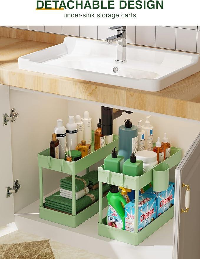 LEHOM Slim Rolling Storage Cart - 4 Tiers Bathroom Organizer Utility Cart Slide Out Storage Shelves Mobile Shelving Unit for Kitchen, Bedroom, Office, Laundry Room, Small Narrow Spaces（7.1" W+Green） - ModernBath