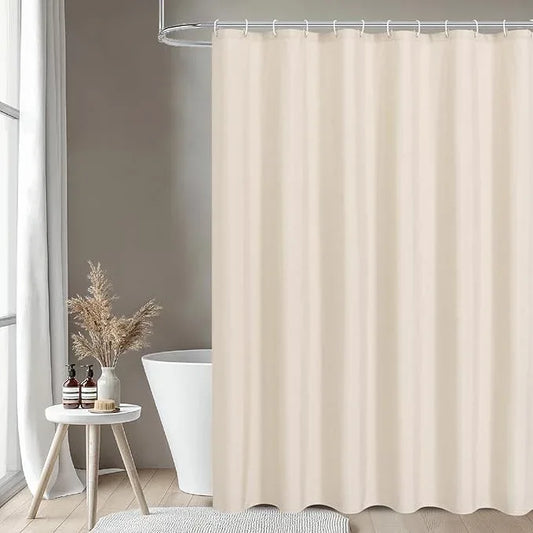 THAIGEE 2-in-1 Waterproof Extra Long Fabric Shower Curtain or Liner,Linen Textured,96 Inch Breathable TPU & Washable Bathroom Shower Curtain Set with 12 Plastic Hooks,Modern,72"x96" Cream - ModernBath