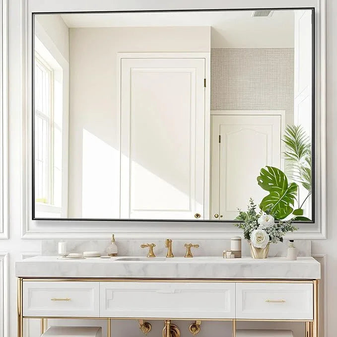 Bonverre 36x48 Inch Black Bathroom Mirror for Wall, Aluminum Frame Rectangle Rectangular Vanity Mirror, Modern Large for Bedroom, Living Room, Horizontal or Vertical - ModernBath