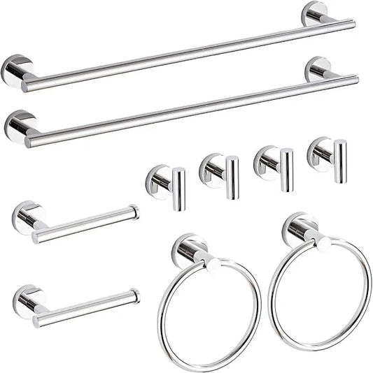 Chrome Bathroom Hardware Set 10 Piece with Towel Racks for Bathroom, SUS304 Stainless Steel Bath Towel Bar Set, 24 Inch Wall Mounted Accessories Kit - ModernBath