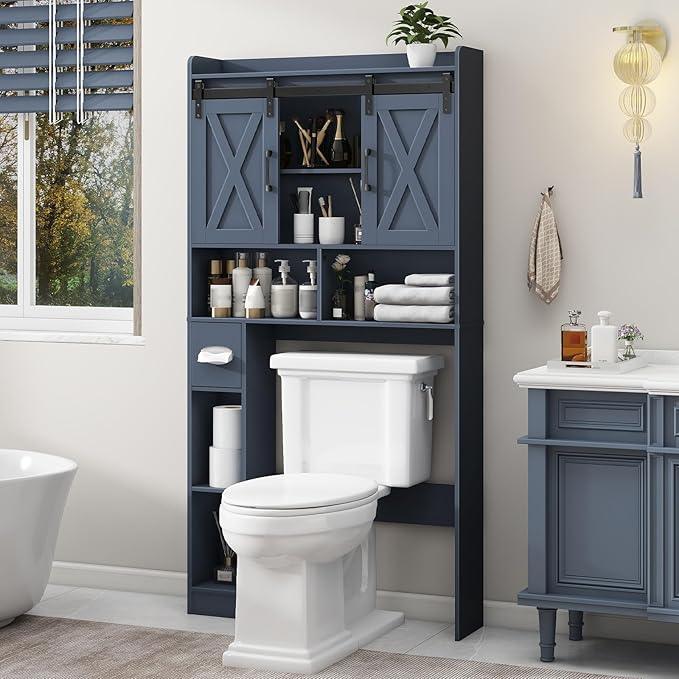 Vabches Over The Toilet Storage Cabinet, Farmhouse Storage Cabinet Over Toilet with Sliding Doors，Home Space-Saving Toilet Rack, for Bathroom, Restroom, Laundry - ModernBath