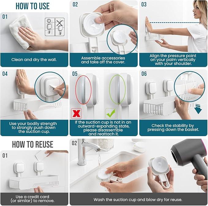 TAILI Shower Caddy Suction Cup 3 Pack, Stainless Steel Rustproof Shelves with Soap Holder Set, Drill-Free Wall Mounted Basket, Heavy Duty Removable Bathroom Organizers & Home Decor, White - ModernBath