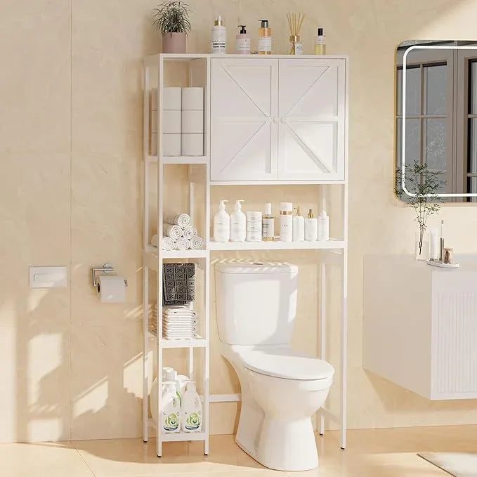 Bamboo Over The Toilet Storage, Above Toilet Organizer Storage Shelf, Tall Freestanding Behind Toilet Rack, Tiered Bathroom Space Saver Shelving, Easy Assembly (White) - ModernBath