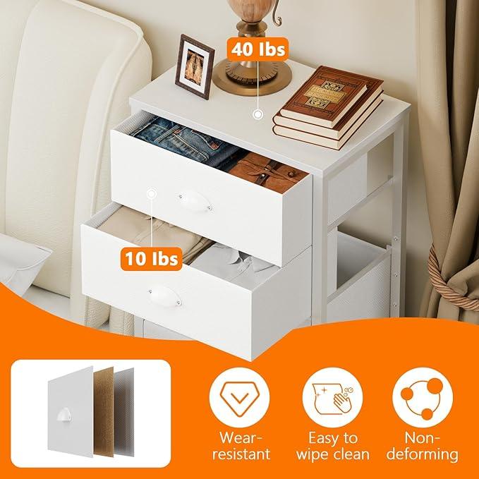 Furnulem White Tall Dresser for Bedroom with 7 Drawers, Vertical Chest of Drawer in Closet, Nightstand Storage Tower Unit Organizer with Fabric Bins for Dorm,Living Room,Entryway,Hallyway - ModernBath