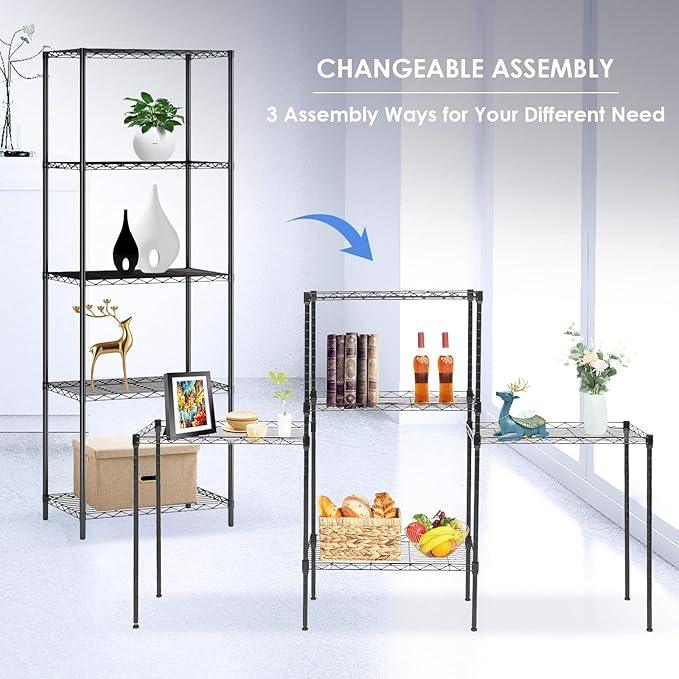 BNSPLY 5 Tier Wire Shelving Unit, Adjustable Wire Rack Shelving, Changeable Metal Wire Storage Shelves for Kitchen, Laundry, Bathroom, Balcony, Pantry (11.4" D x 21.3" W x 59" H, Black) - ModernBath