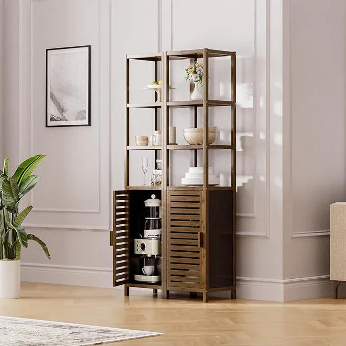 HITNET Bathroom Cabinet, Bamboo Floor Cabinet Freestanding Narrow Storage Unit with Removable Shelves, 6 Tier Tall Cabinet, Walnut - ModernBath