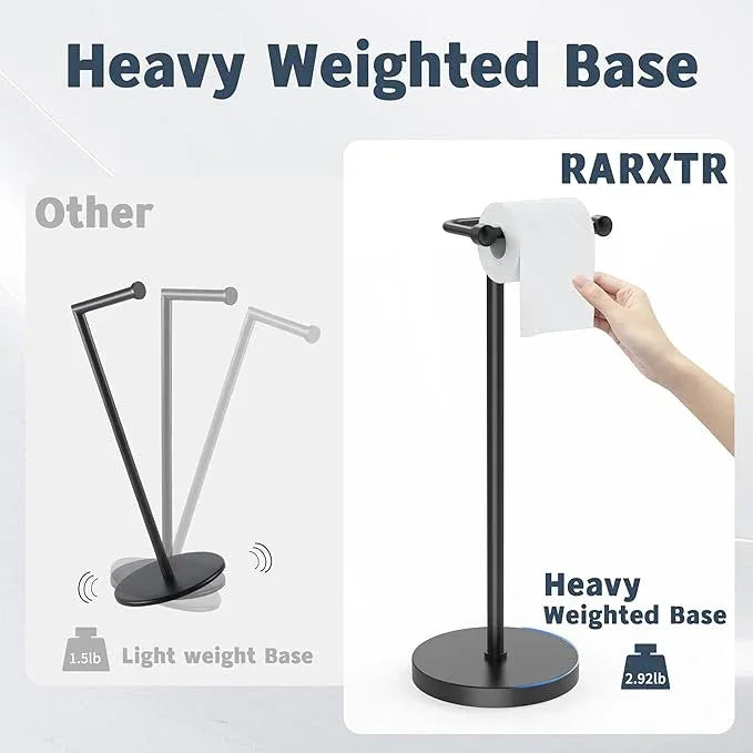 Toilet Paper Holder Stand, Modern Bathroom Free Standing Toilet Paper Roll Holder, Stainless Steel Tissue Rack, Rust-Proof & Heavy Stable Base (Matte Black) - ModernBath