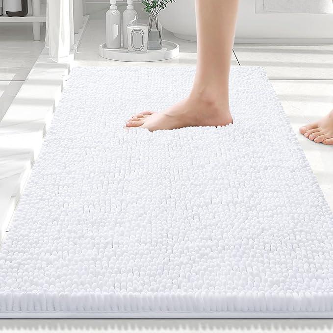 Smiry Luxury Chenille Bathroom Rugs 30x20, Extra Soft and Absorbent Shaggy Bath Mat, Machine Washable, Non-Slip Plush Carpet Runner for Tub, Shower, and Floor, Home Decor Accessories, White - ModernBath