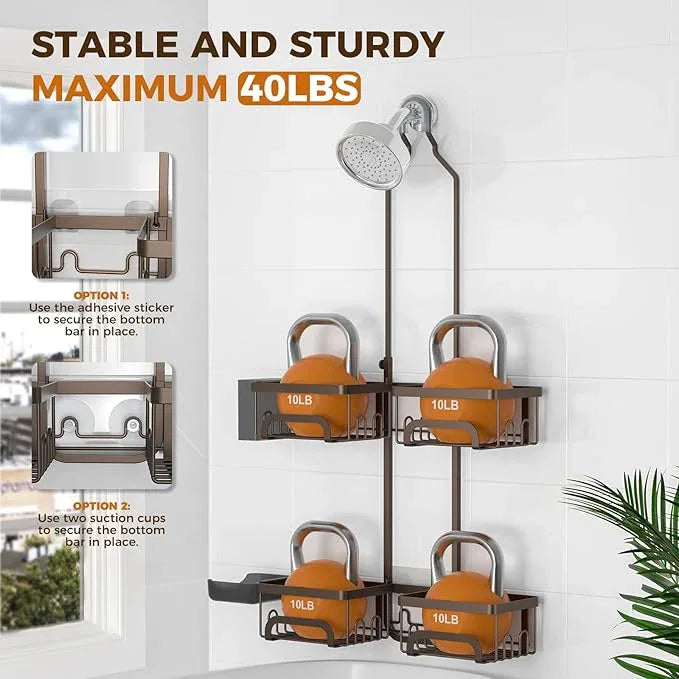 REINHARDT Shower Caddy Hanging for Handheld Showerheads Adjustable Split Shower Caddy, Rustproof Shower Organizer with Hooks for Razor Over the Head Caddy with Soap Holder Bathroom Accessories, Bronze - ModernBath