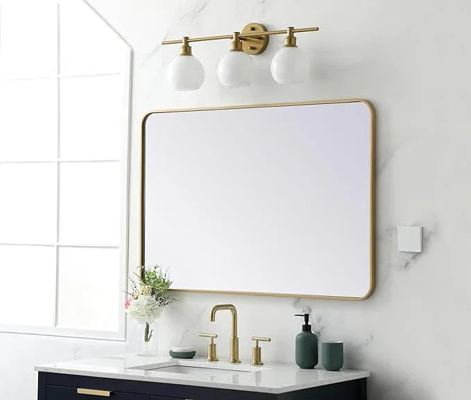 ARS Concepts Aura, Soft Corner Metal Rectangular Mirror 28X42 Inch in, Modern, Brass - ModernBath