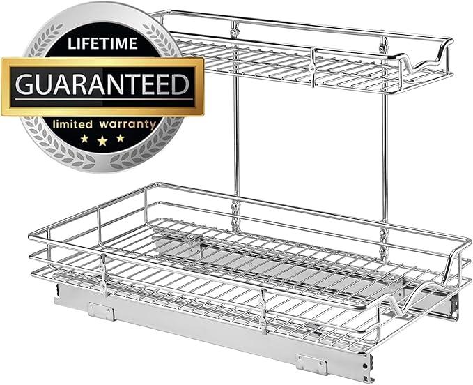 HOLDN’ STORAGE Two Tier Under Sink Organizers and Storage - Slide Out Cabinet Organizer w/Sliding Drawers for Cabinets- Lifetime Limited Warranty 11" Wx21 Dx15”H Chrome, Requires 12-1/2” Opening - ModernBath