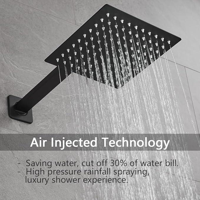 JingGang Matte Black Shower Faucet Set Bathroom Luxury Rainfall Shower System with Rain Shower Head Single Function Shower Trim Kit with Rough-in Valve - ModernBath