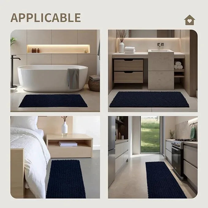 Ruggnovea Chenille Bathroom Rugs Non Slip Washable 44x24, Extra Thick Soft Absorbent Chenille Bath Mat, Non-Slip Barrier Backing, Quick Dry Machine Washable Bath Mats Tub, Shower,Floor/Sink,Navy Blue - ModernBath
