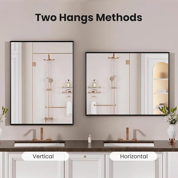 LOAAO Black Bathroom Mirror 24"X30" for Wall, Rectangle Bathroom Vanity Mirror, Hangs Vertically or Horizontally, Easy to Install, Modern Design - ModernBath