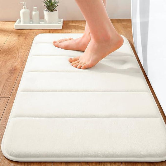 OLANLY Memory Foam Bath Mat 24x16, Super Soft Absorbent Bathroom Rugs, Quick Dry, Machine Washable Shower Floor Rugs, Bathmat Carpet, Bathroom Home Decor Accessories, Ivory - ModernBath