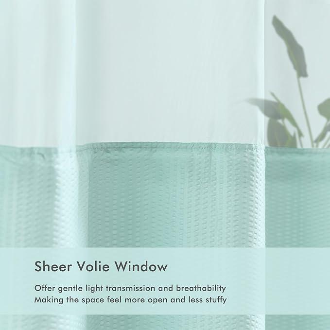 Mrs Awesome No Hook Shower Curtain with Snap-in Liner, Embossed Waffle Design Fabric Shower Curtain for Bathroom, Soft & Lightweight, 71x74, Sky Blue - ModernBath