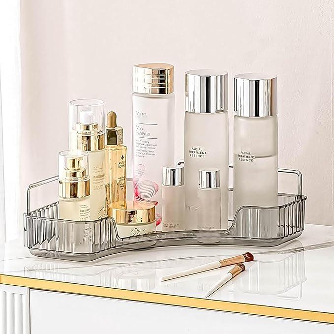 INVSSENE Corner Bathroom Countertop Organizer, Vanity Organizer Trays for Counter, Makeup Organizers, Perfume Tray, Skincare Shelf Storage Gifts for Women Girl Student (Smoky Gray 1 Tier) - ModernBath