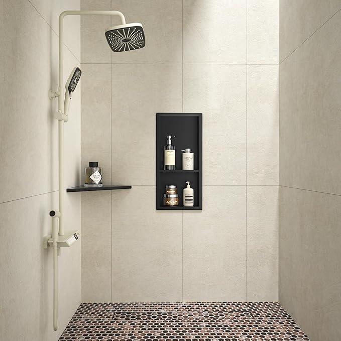 Stainless Steel Shower Niche 8"×18" with Shelf Matte Black No Tiled Needed Niche Shower for Bathroom Wall Recessed Shower Shelf for Bathroom Storage - ModernBath