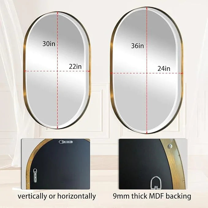 POZINO Oval Mirror Over Sink, Brushed Gold Beveled Bathroom Mirror, 22"x30" Vanity Wall Mirrors with Stainless Steel Frame, Brass Modern Rounded Mirrors for Bedroom Living Room Entryway - ModernBath