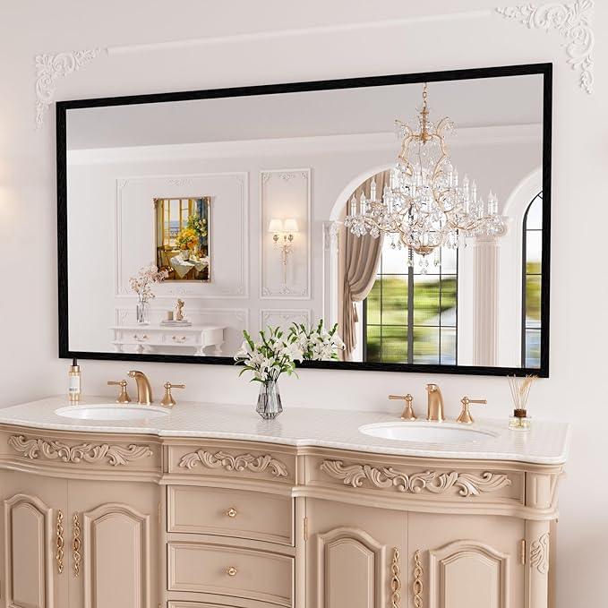 WEER Black Framed Mirror 55X30 Inch, Rectangular Matte Black Bathroom Vanity Mirror, Farmhouse Bathroom Mirror with Tempered Glass, Anti-Rust, Hangs Horizontal or Vertical - ModernBath