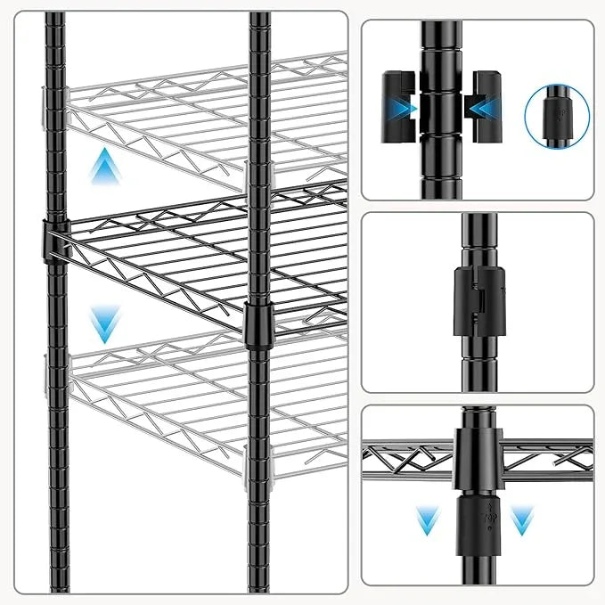 1000 lbs 4Tier Shelf Metal Storage Shelves Wire Rack Closet Organizers with Wheel for Garage Kitchen Bathroom Laundry Black 13.7" D x 29.5" W x 47.2" H - ModernBath