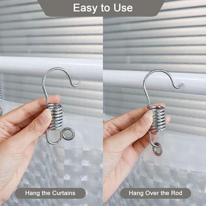 12 PCS Set of Shower Curtain Hooks, Spiral Hard Spring Shower Curtain Rings, Decorative Silver Shower Curtain Hook Rings, Rust Proof Shower Curtain Rings, Shower Curtain Hooks, Chrome Plated - ModernBath