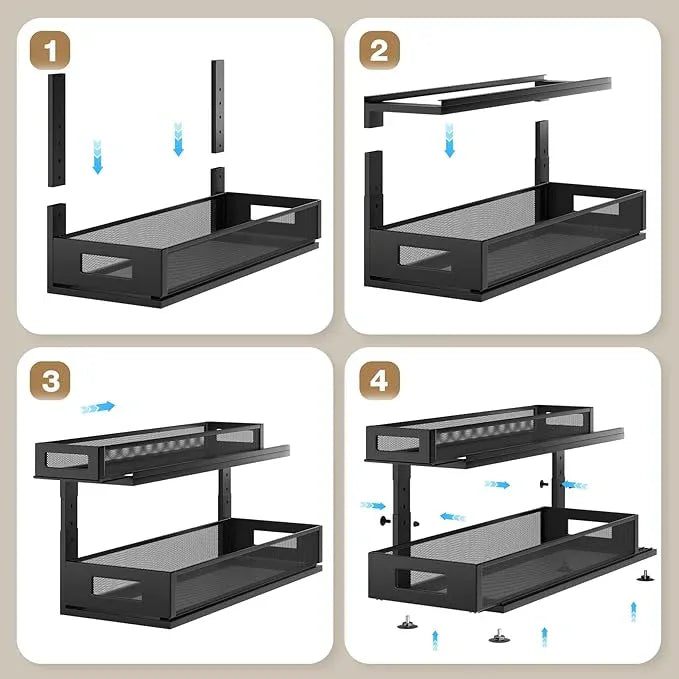 2 Pack 21.3IN-Depth Under Sink Organizer with Next-Gen Ball-Bearing Slides,2-Tier Pull Out Cabinet Storage,Height Adjustable Drawer Shelf for Bathroom,Kitchen,Laundry,Cabinet,Pantry-Black - ModernBath