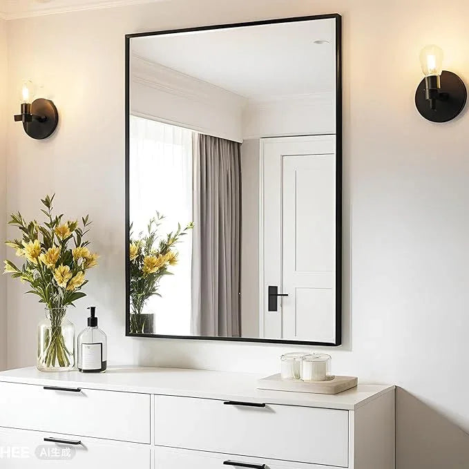 MEETDH Rectangle Bathroom Mirror 30x36 inch, Large Mirror with Black Frame, Rectangular Vanity Mirror 30" X 36", Modern Matte Wall Mounting Mirrors, Hang Horizontal or Vertical - ModernBath